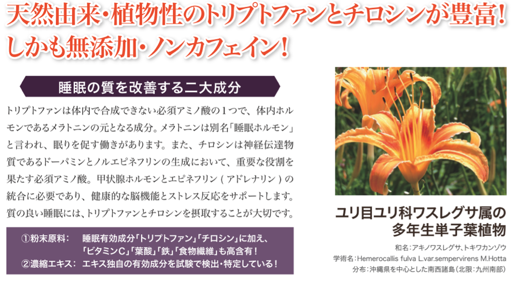 天然由来・植物性のトリプトファンとチロシンが豊富！しかも無添加・ノンカフェイン！